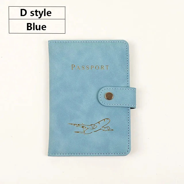 Soft PU Leather Multi Slot Passport Cover with Airplane Logo Snap Closure SIM Card Holder Travel ID Document Ticket Wallet