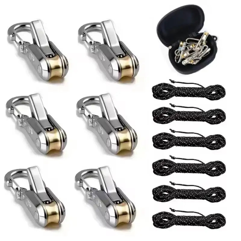 Roller Hook Rope Tensioning Tool with Roller Hook & Safety Buckle, Fits 4-6mm Diameter Rope, Camping Tent Ropes Securing Tool