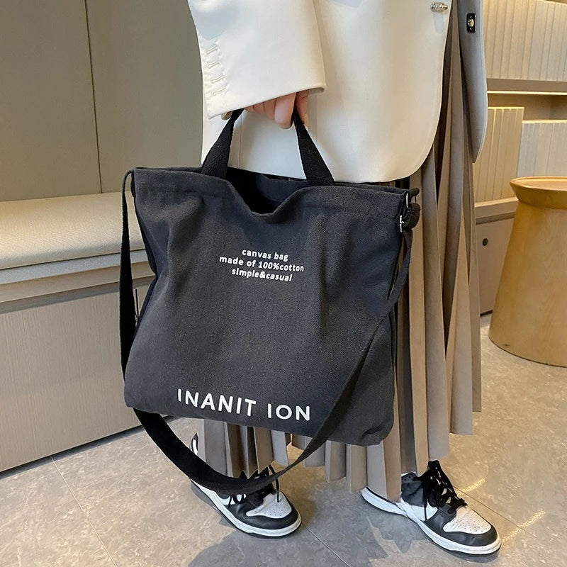 Japanese Style Large Capacity Canvas Tote Bag, Vintage Handheld Crossbody Shoulder Backpack for Students Office Workers