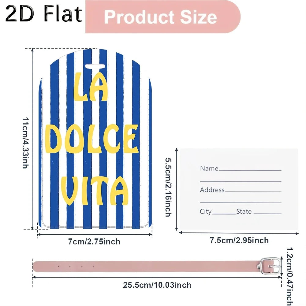 Striped Luggage Tag Blue White Pattern "LA DOLCE VITA" Printed Travel Bag Tag Suitcase Baggage Identifier for Travel Additions