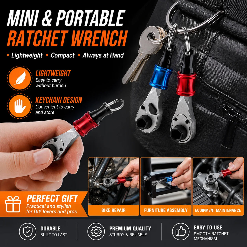 1/4 Inch Mini Ratchet Screwdriver, Compact Hex Bit Handle Tool for Tight Spaces, Auto Repair, Bike Maintenance & DIY Projects