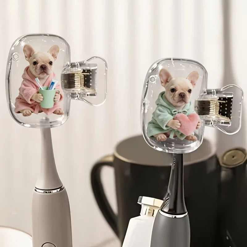 2pcs Cute French Bulldogs Portable Dustproof Odorless Toothbrush Case Travel Sets with Ventilation Holes to Keep Clean and Dry