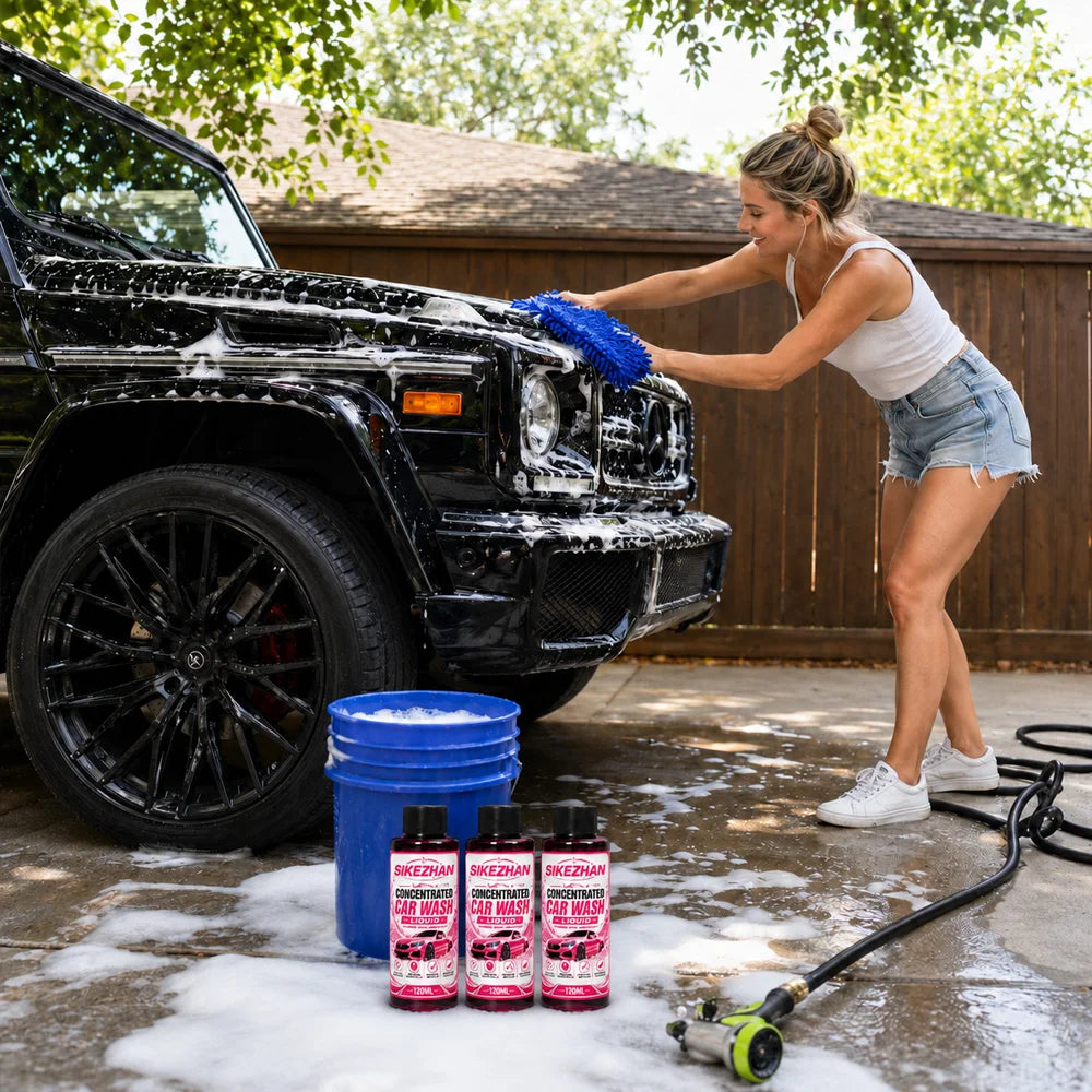 SIKEZHAN 3Pcs Car Wash Liquid with Microfiber Wash Mitt High Foam Auto Shampoo Vehicle Exterior Cleaner for Car Motorcycle Care