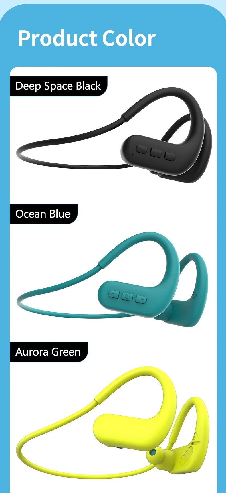IPX8 Waterproof Swimming Bone conduction Bluetooth Hifi Earphones with 8G Memory Card MP3 Mode Suitable for Swimming Running