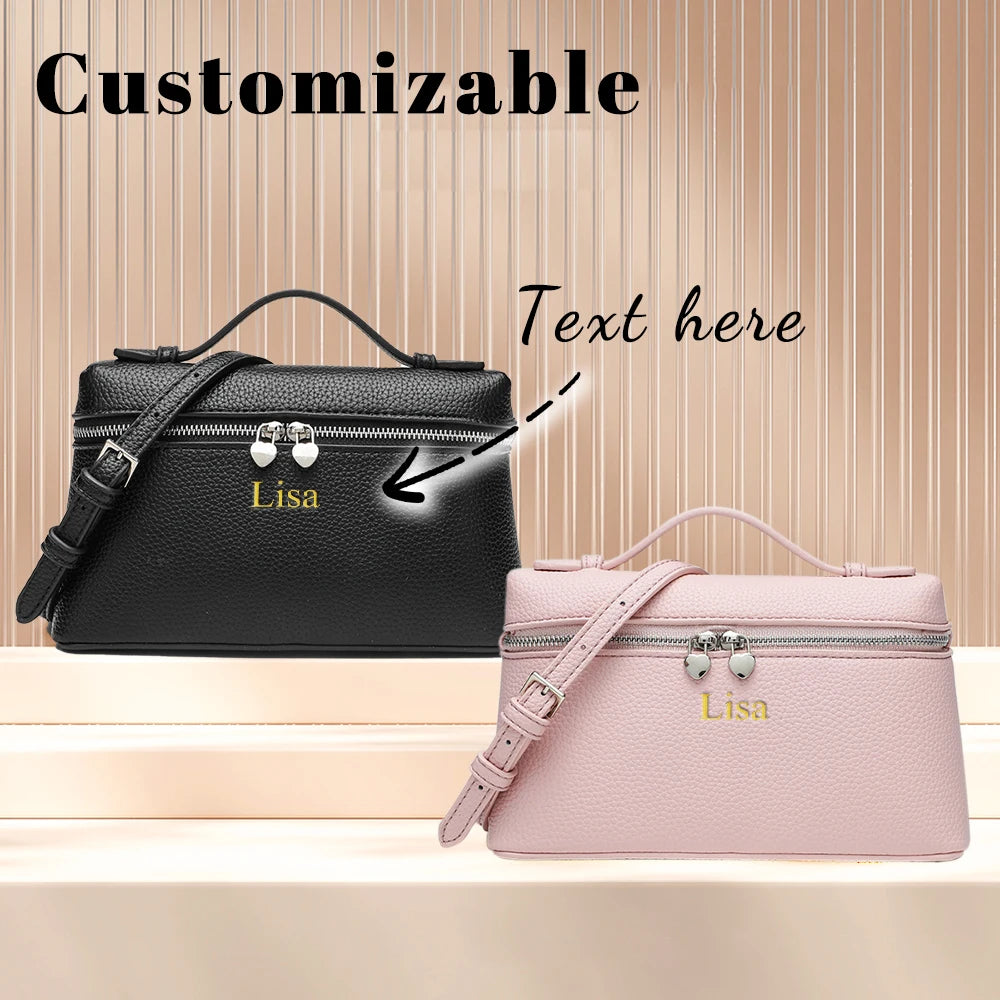 Customized name: pu leather texture, ins style lunch box bag, women's bag, new ostrich pattern commuter handbag, crossbody bag
