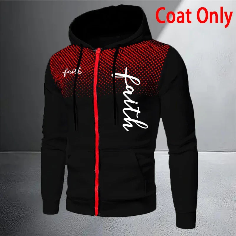 Autumn Winter Men's Jacket Tracksuit Printed Casual Zip Hooded Sweatshirt Coat Outdoors Sports Jogging Clothes Single Tops Pants