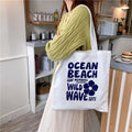 Lahaina Maui Strong Hibiscus Flower Canvas Tote Bag Tropical Hawaii Floral Letter Print Reusable Shoulder Bag For Women