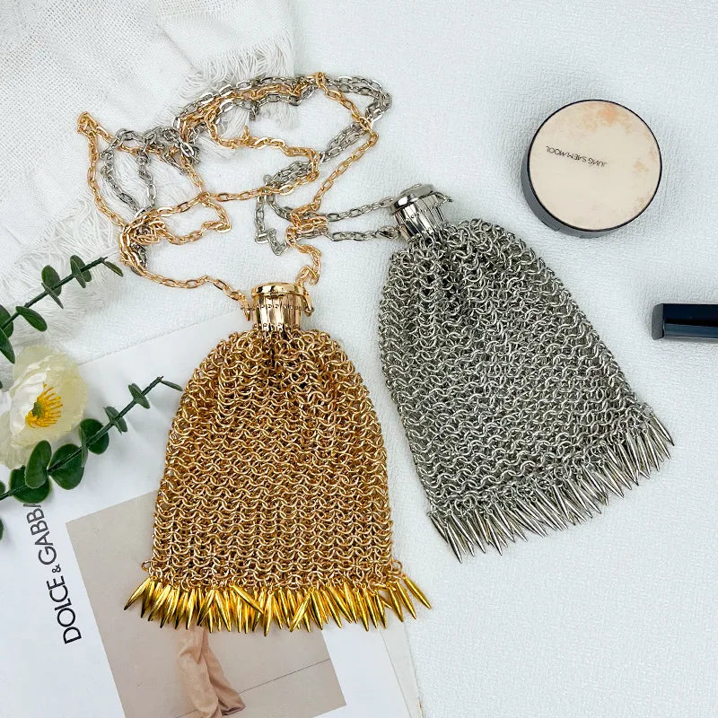 Niche Design New Gold and Silver Soft Metal Mesh Phone Bag High Quality Women's Evening Lipstick Bag Handwoven Fashionable Bag