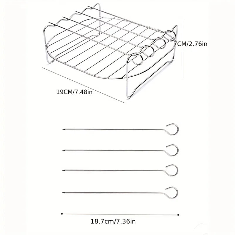 1set Stainless Steel Air Fryer Rack With 4 Roast Meat Picks Grill Air Fryer Accessories Cooking Rack Kitchen