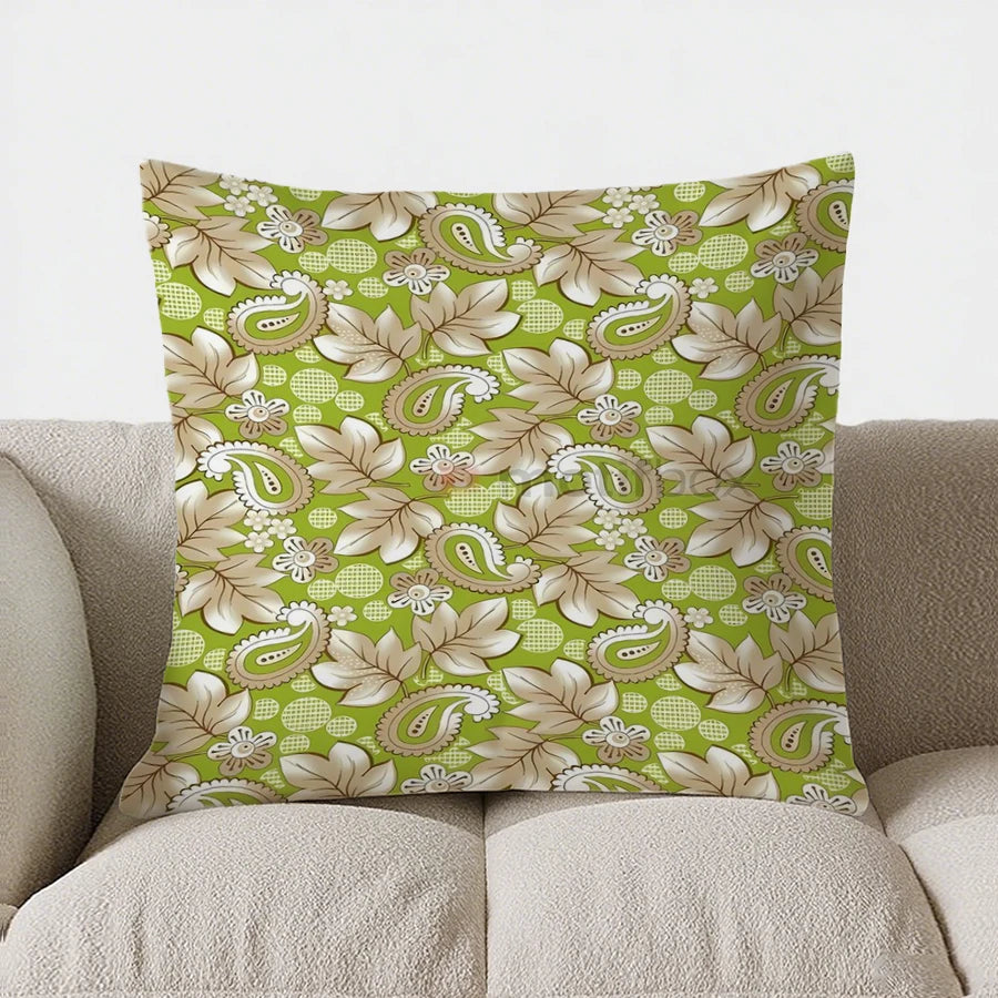 Green Paisley & Floral Double-sided Printed pillow cover Short plush Suitable living rooms bedrooms sofas throw cushion cover