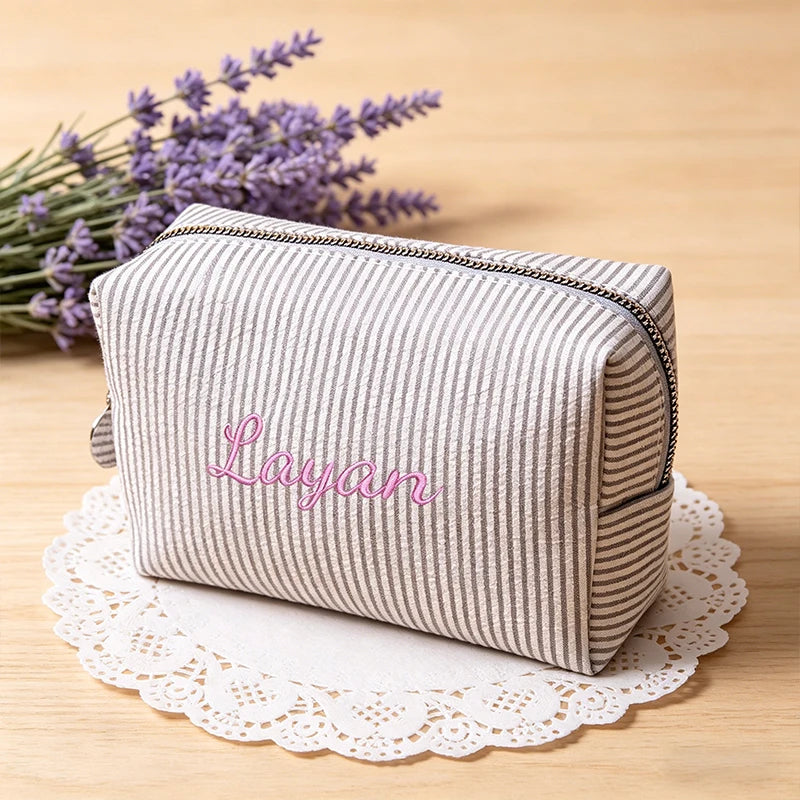 Customised Embroidery/Standard Style 2 Options, Striped Bubble Yarn Clutch, Makeup Bag, Back-to-School Season, Great Gift!