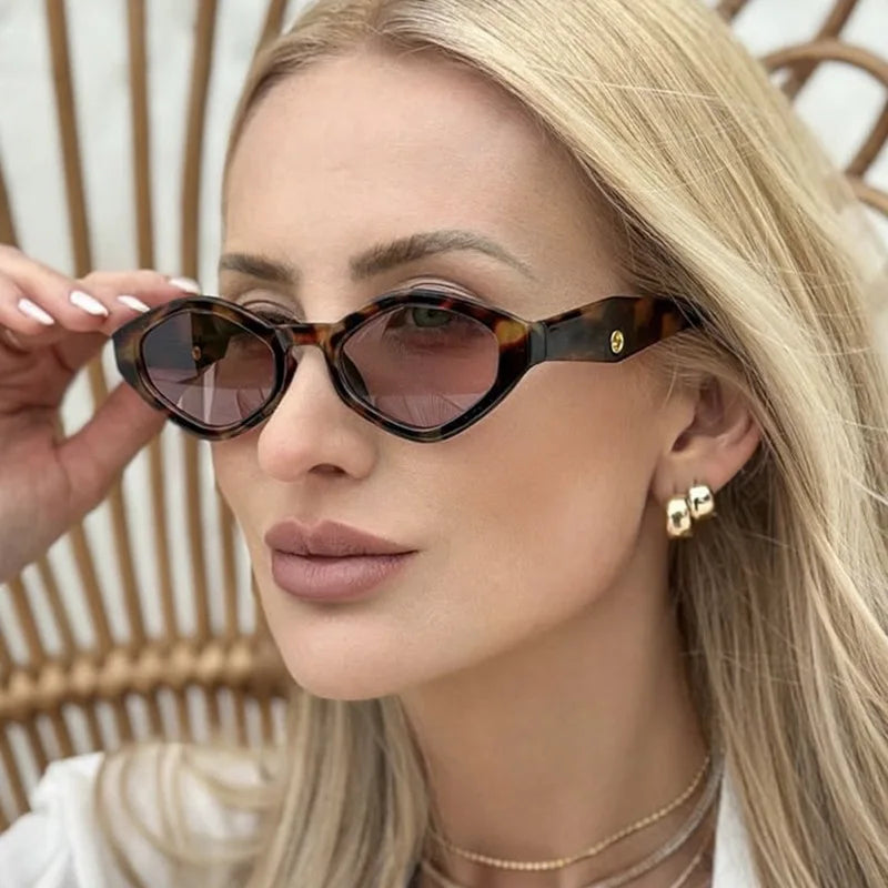 Hiking 2pcs Fashion Diamond Shaped Women‘s Anti Light Glasses Vintage Small Frame Punk Polygonal Glasses Outdoor Eyewear