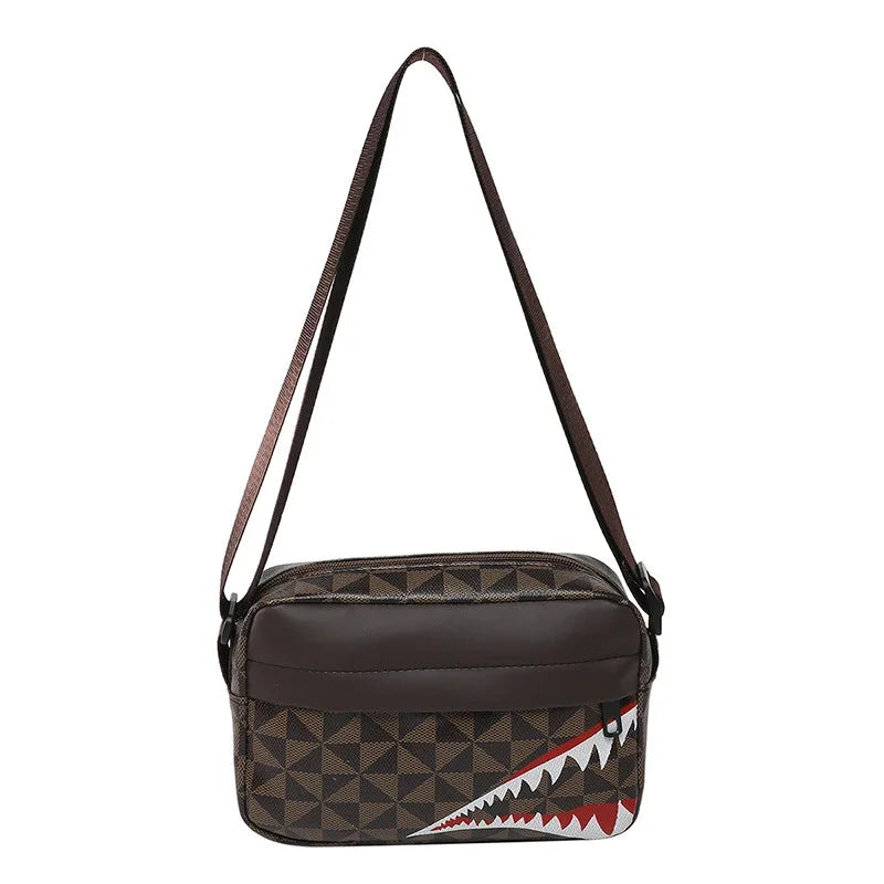 Trendy Shark Mouth Small Square Bag Men Women  Retro Printed Single Shoulder Crossbody Bag Street Hip Hop Leisure Small Bag New