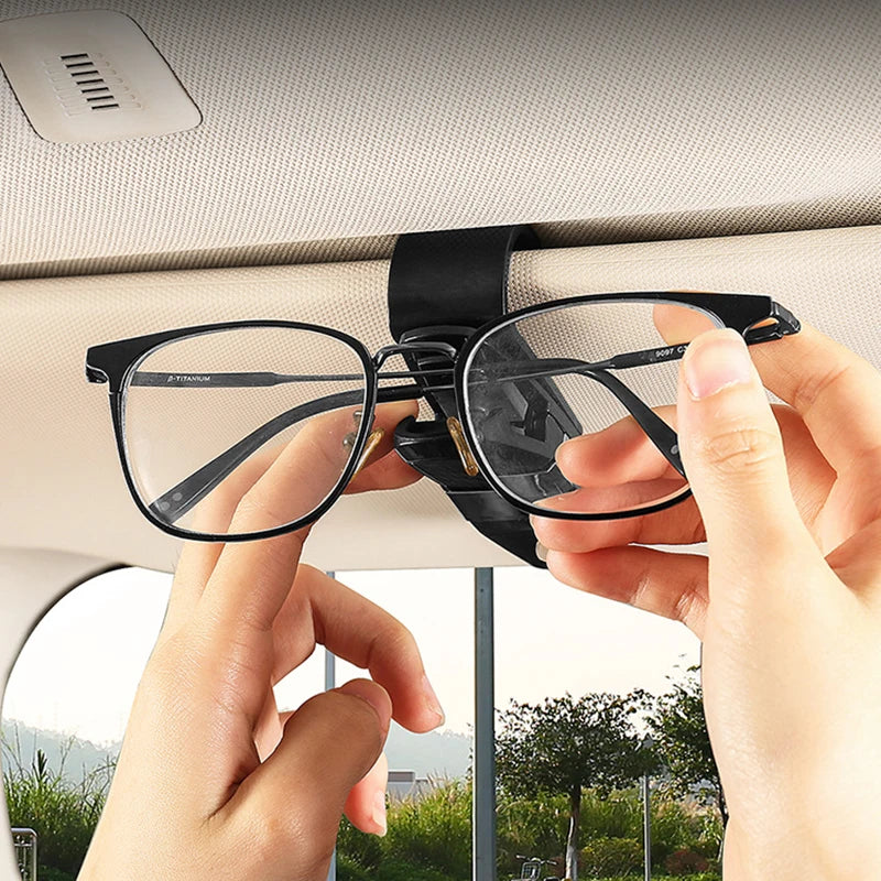 Black Glasses Holder for Car Sun Visor Sunglasses Clip Card Ticket Holder Eyeglasses Fastener Carbon Fiber Sunglasses Clip