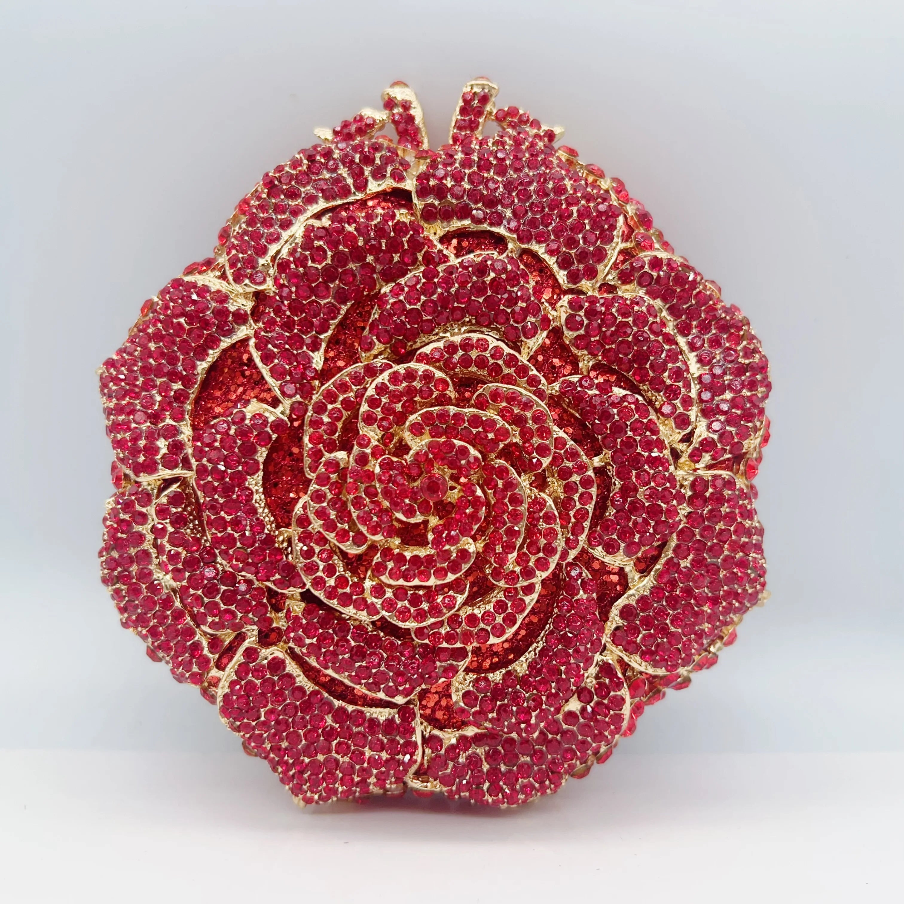 Luxury Rose Shape Diamond Rhinestone Clutch Bag Hollow Metal Banquet Wedding Handbag Women Evening Bag