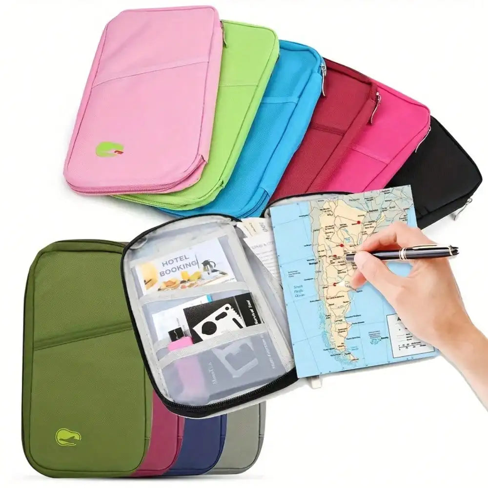 Travel Passport Holder with Zipper - with Compartments for Cash, ID Documents and Credit Cards & Phone Slot