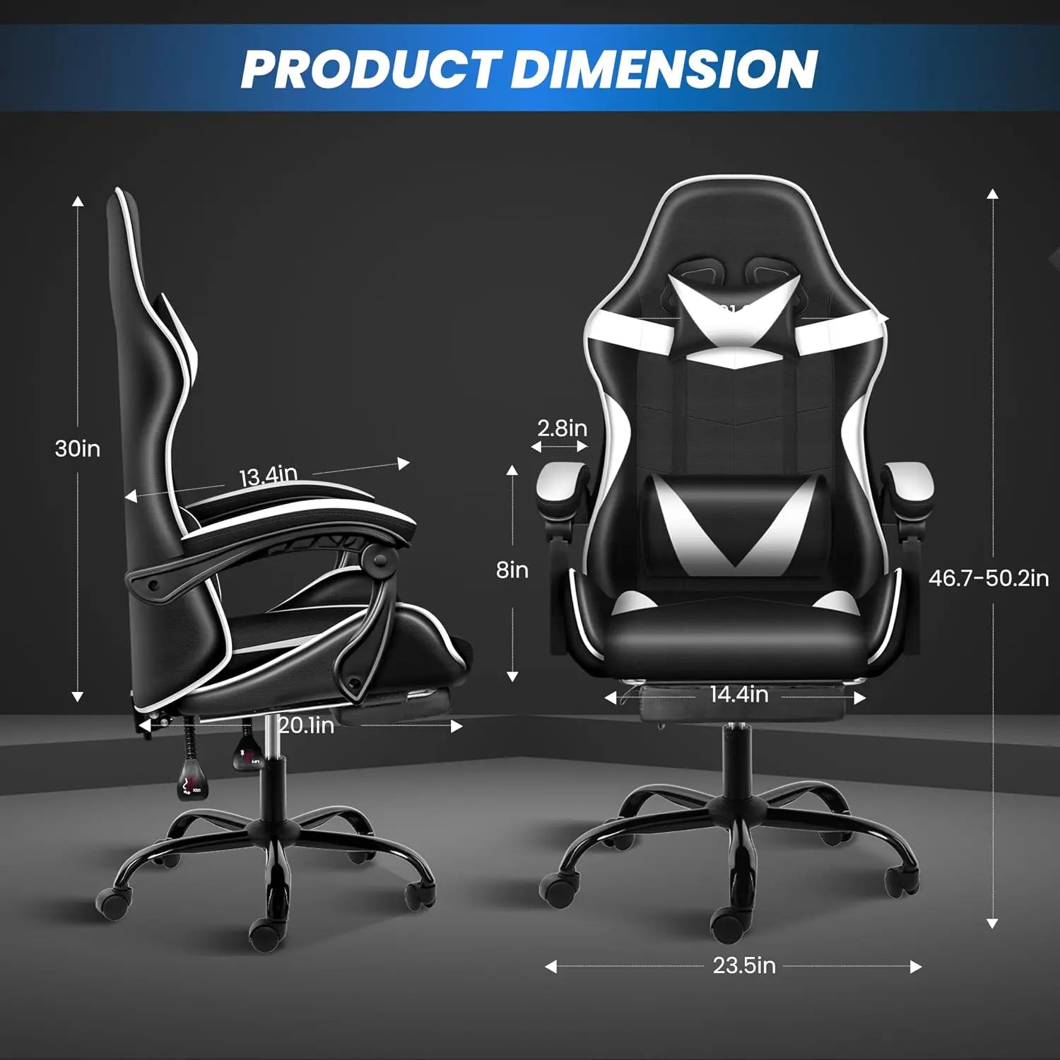 Gaming Chair, Ergonomic Computer Chair with Footrest and Lumbar Support, Height Adjustable Office Chair with 360°, Customized