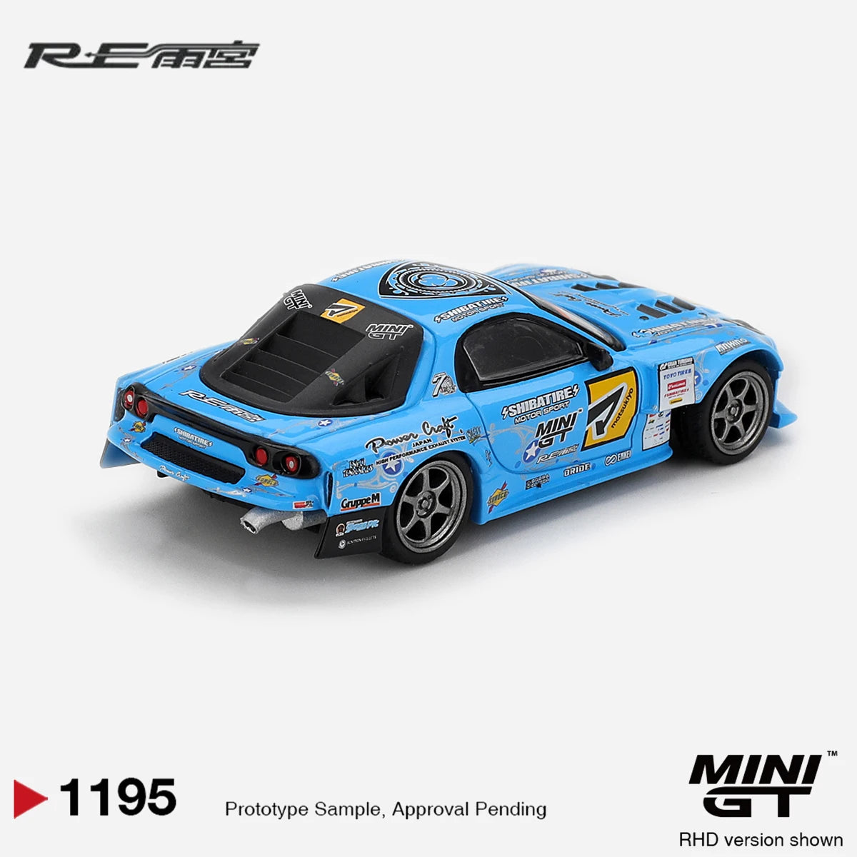 MiniGT 1:64 Mazda RX-7 RE-Amemiya 2025 D1GP Drift Diecast Car MGT01195 Light Blue Full Sponsor Livery RHD Drift Model in Stock