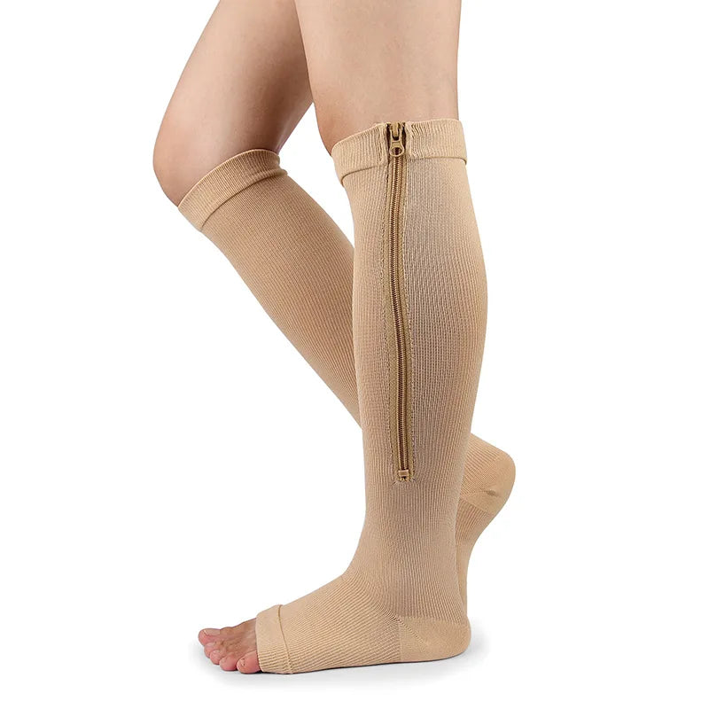 Zipper Compression Socks for Women & Men, Sturdy Zippered Stocking to Improves Blood Circulation, Relieves Pain & Swelling 1Pair