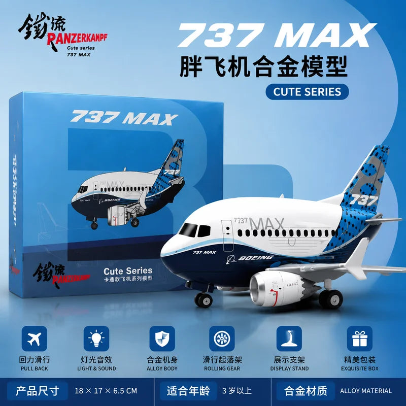 Panzerkampf Boeing 737 Max Diecast Alloy Airplane Model 70104PA Original Factory Livery Cute Series For Collectors Display