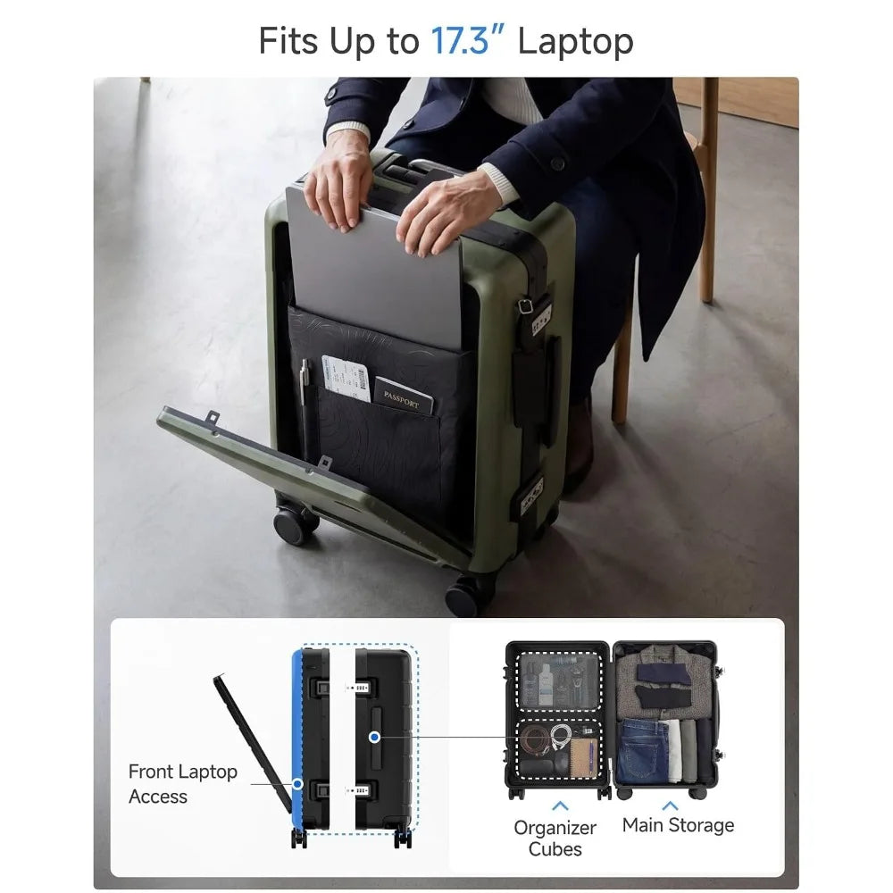 HUP Pro 21" Zipperless Carry On Luggage 38L Front Opening Compartment Suitcase Spinner Wheels, Customized