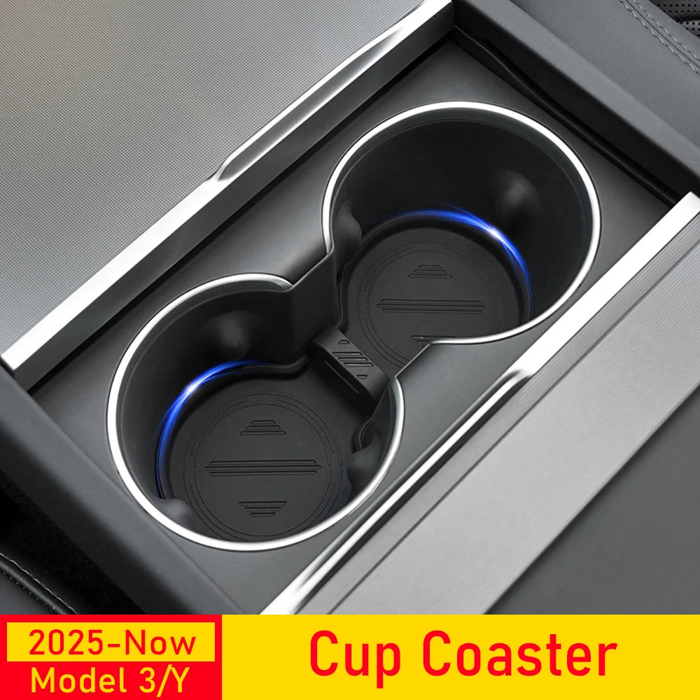 USVOTOV For Tesla Model Y Juniper Model 3 2025 2026 Cup Holder Coaster Insert Mats Center Console Organizer Interior Accessories