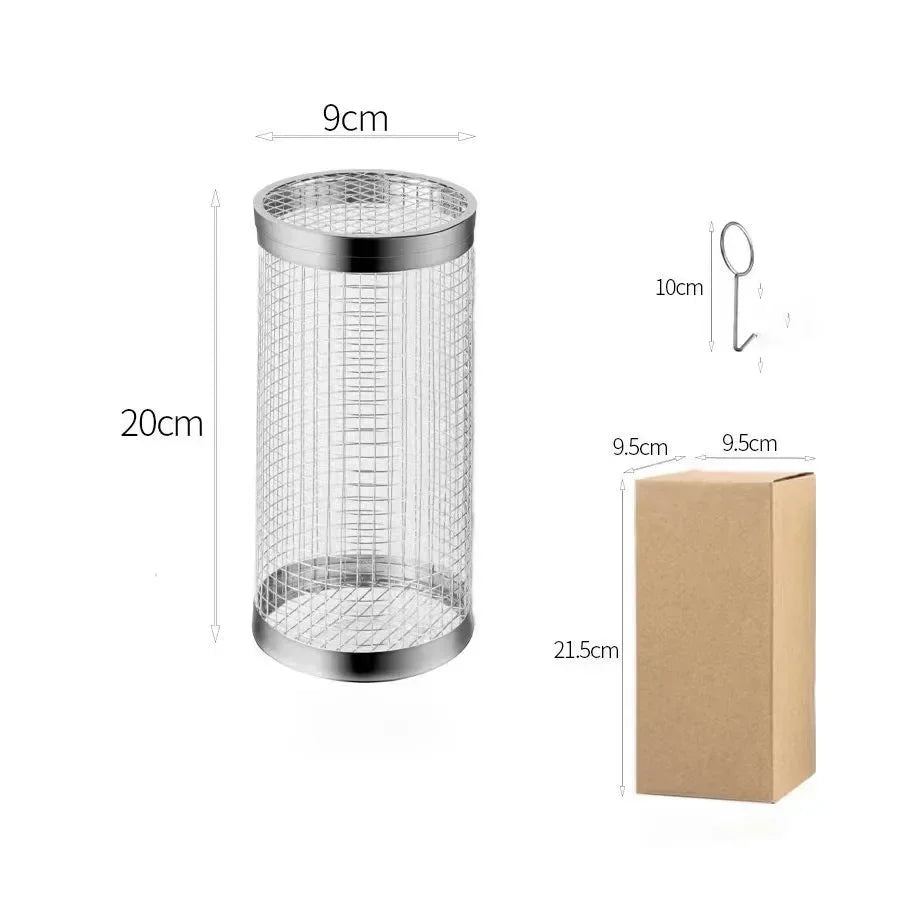 Portable Round Barbecue Net,304 Stainless Steel Barbecue Grill Nets,Rolling Barbecue Grill Cage,Barbecue Basket