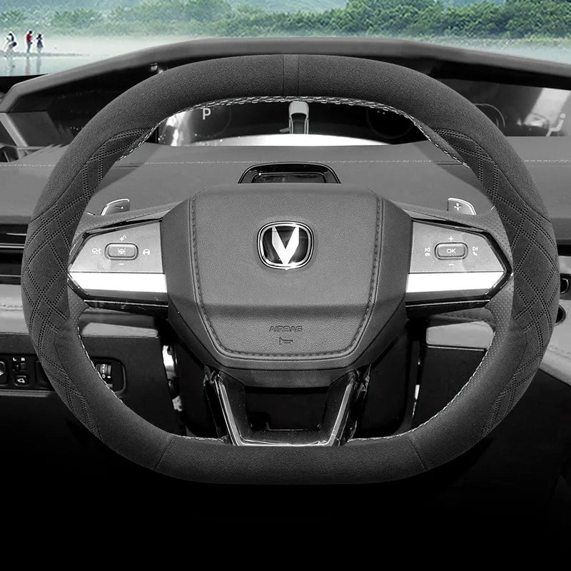 Suede Breathable Car Steering Wheel Cover for Changan Univ Unik Unis CS55 PLUS 2022 2023 2024 2025 Accessories All Season