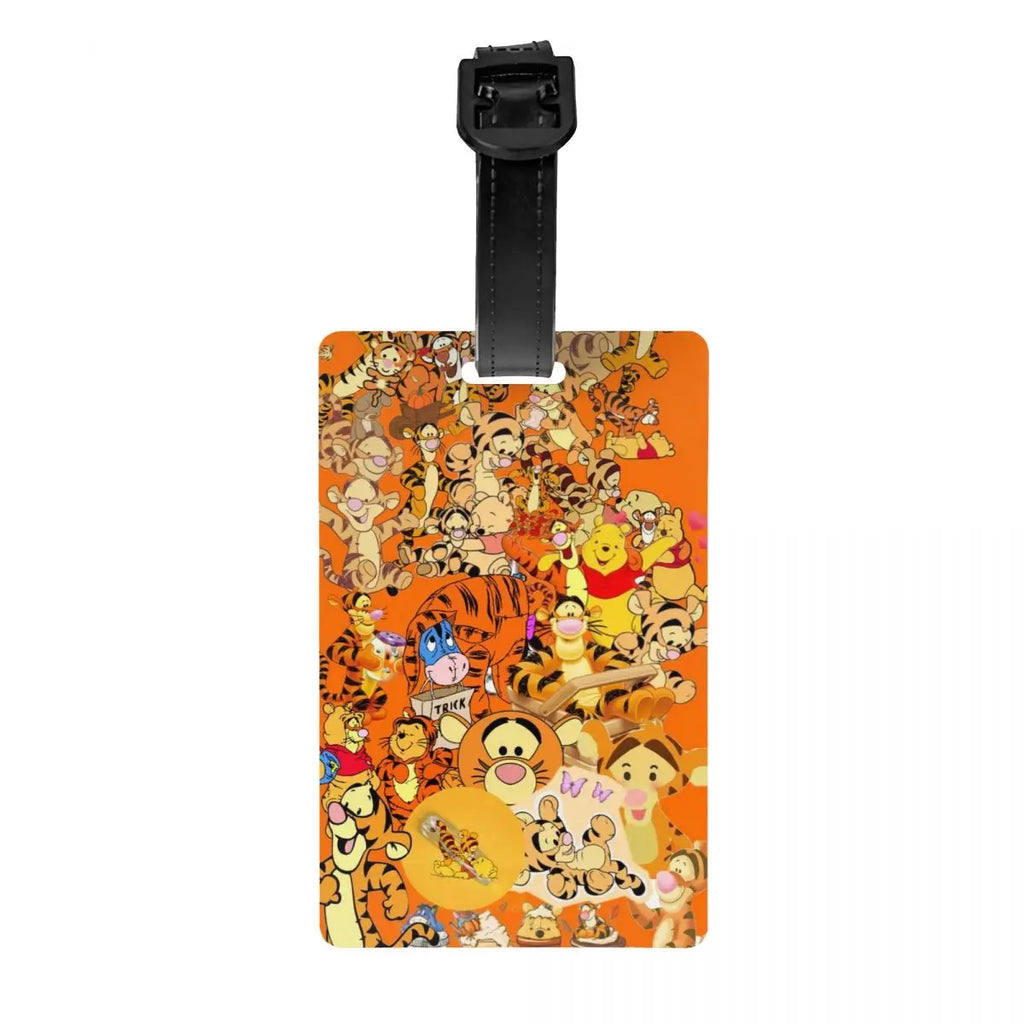 Custom My Friends Cartoon T-Tigger Pooh Luggage Tag Privacy Protection Baggage Tags Travel Bag Labels Suitcase