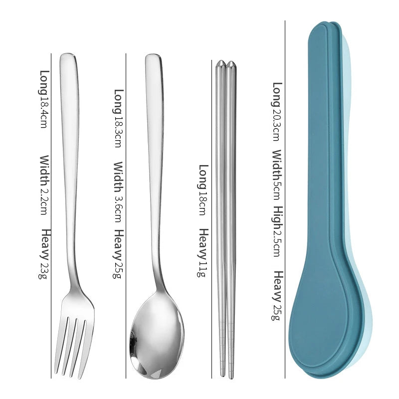 New Four Piece Cutlery Set With Box Stainless Steel Korean Cutlery Spoon Fork Chopsticks Spoon Shape Box Cutlery Travelling