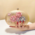 Flower Evening Bags Pink Color Women Small Clutch Purse With Chain Shoulder Flap Design Diamonds Beading Box