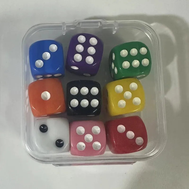9 Pieces Transparent Color Dice with Box 6 Sided Dice for Board Games 14mm 16mm Bulk for Math Learning Dice for Classroom