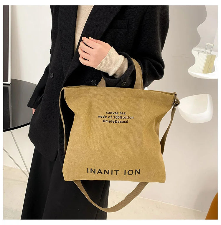 Washed canvas thickened handbag, large capacity trendy unisex crossbody bag, urban artistic student handbag and crossbody bag