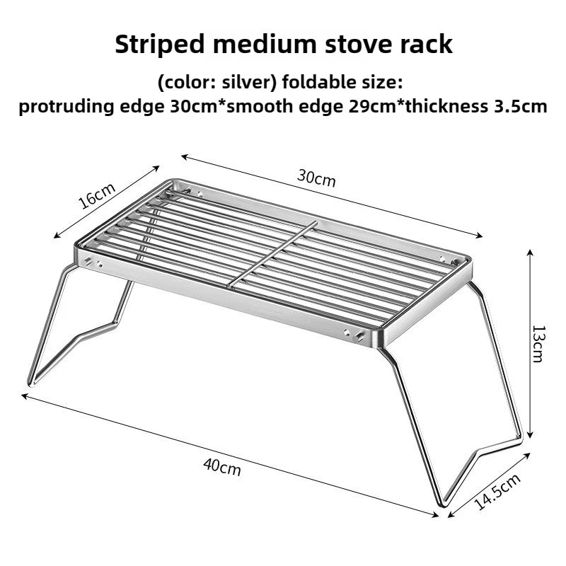 Stainless Steel Camp Stove Set -Folding Pot Rack & BBQ Grill Combo - Includes Kettle Bracket&Cooking Mesh for Outdoor Adventures