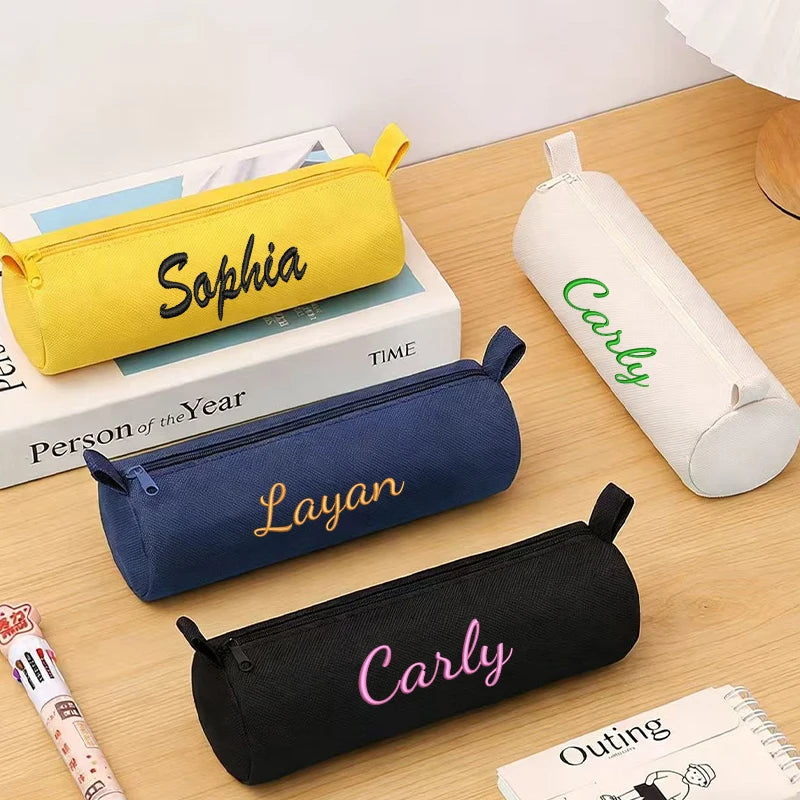Customised Embroidery/Standard Style 2 Options, High-Quality Cylindrical Pencil Case, Storage Bag, Back-To-School Season!