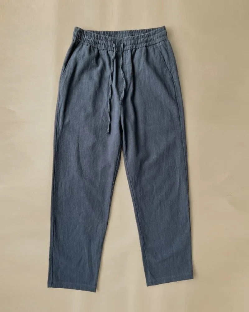 Men's Cotton Linen Solid Color Casual Pants with Elastic Waist Street Wear Jogging Loose Sports Pants
