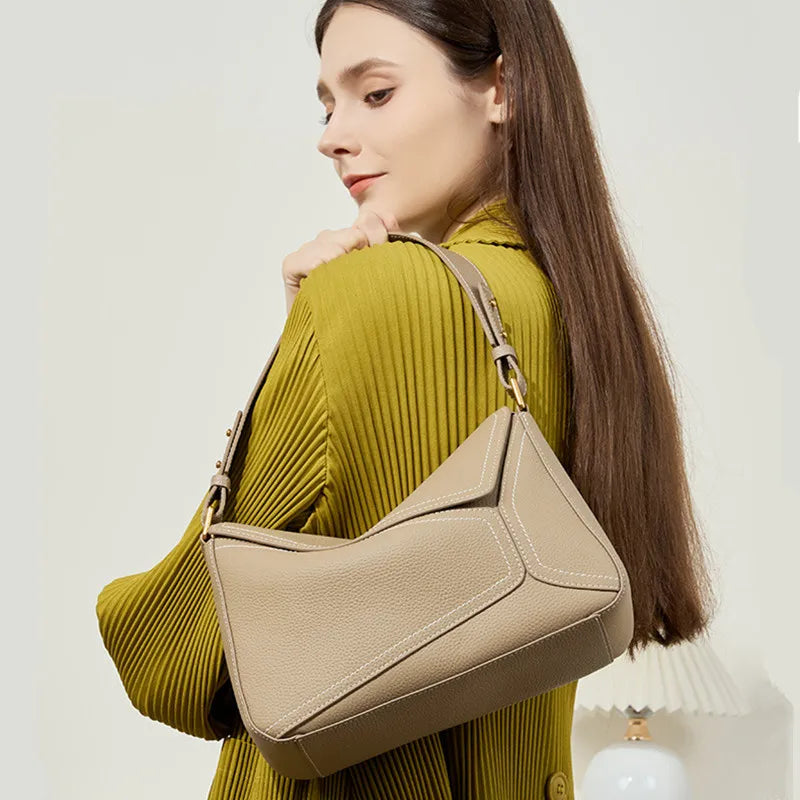 Luxury New Design Handbags Female Crossbody Bag Vintage High-end Geometry Genuine Cowhide Leather Bag Women Fashion Underarm Bag