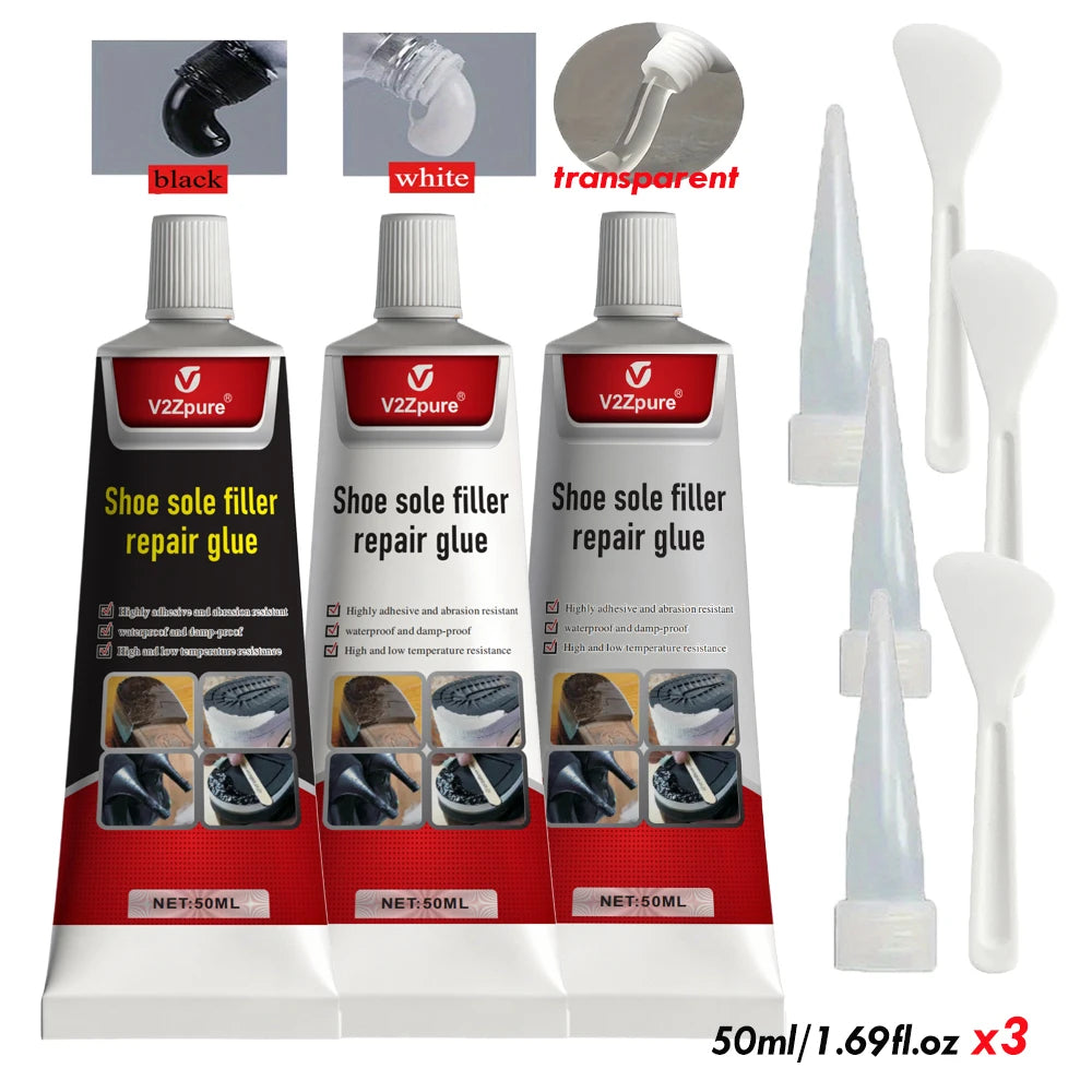 3PCS Shoe Repair Glue Kit White Black Sole Waterproof Quick Drying Filling Repair Glue Wear-resistant Sealant Crack Repair Agent