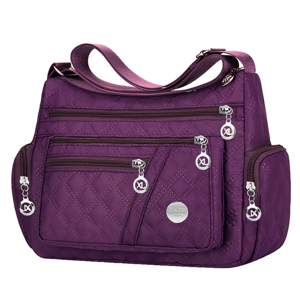 Water Resistant Nylon Multi Zipper Crossbody Bag Large Adjustable Strap Shoulder Purse for Mother Daily Outdoor Shopping Travel