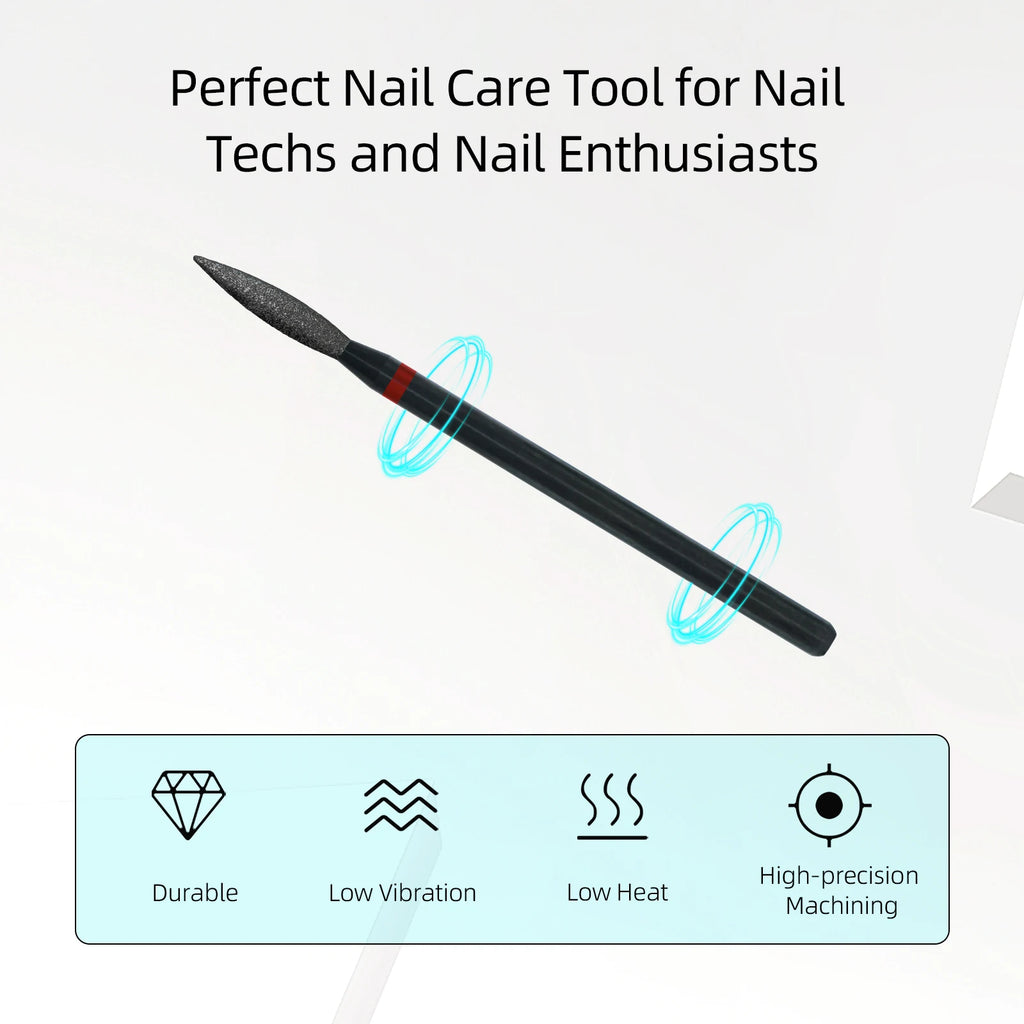 HYTOOS Long Flame Black Diamond Nail Drill Bits Pro Dead Skin Cleaner Cuticle Clean Russian Prep Tool for Manicure Technician