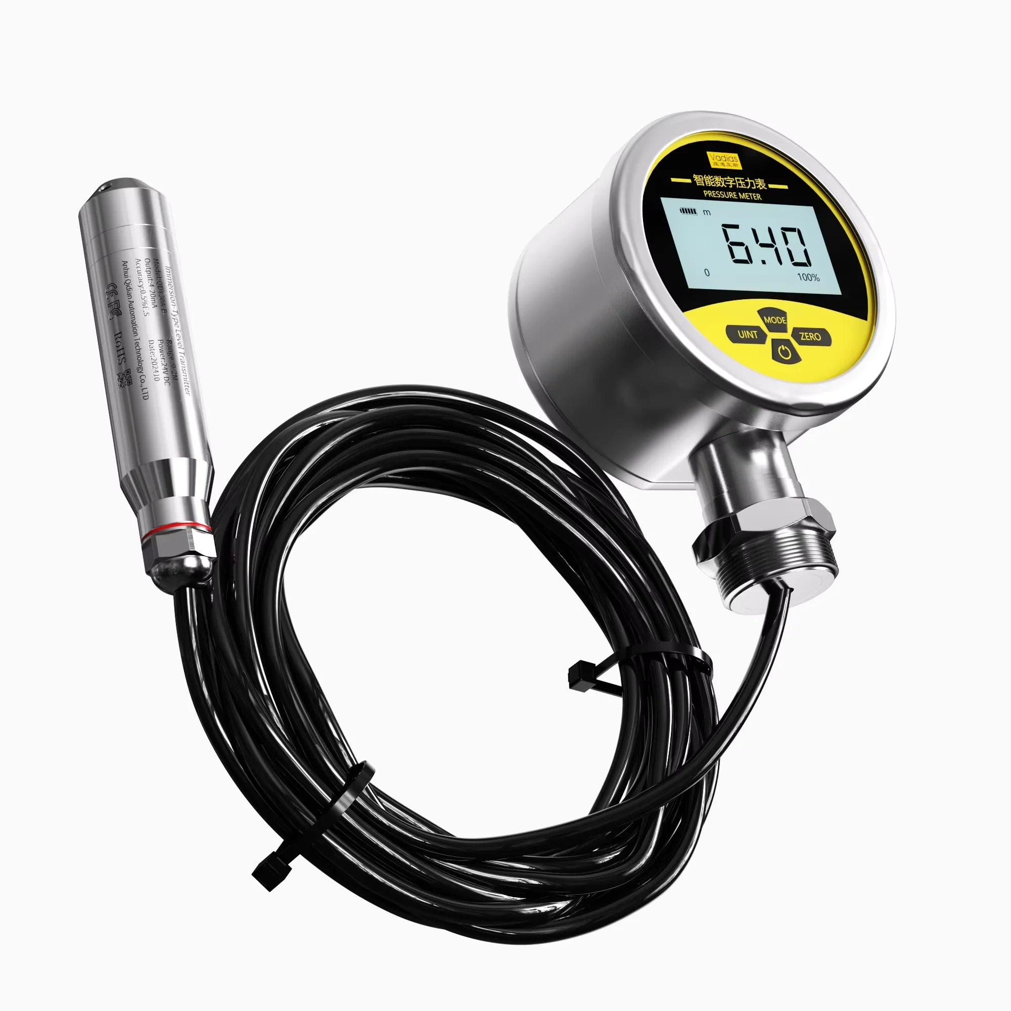 Water Level Gauge 0-1m/0-5m/0-10m/0-15m 20m Liquid Level Meter Digital Water Level Gauge 304SS Submersible Water Level Meter