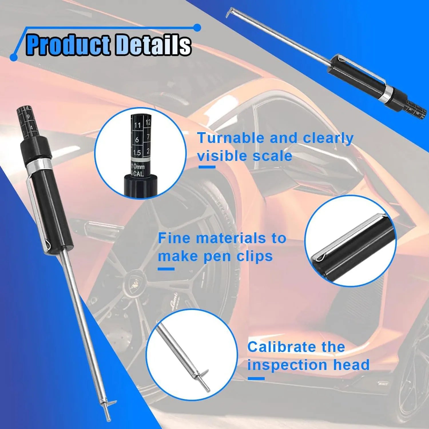 1PCS Brake Pad Measuring Gauge Brake Pad Scale Brake Pad Detection Pen Brake Pad Test Special Tool For Car Tire
