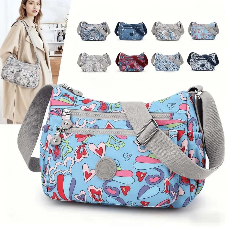 Women's Lightweight Nylon Crossbody Bag with Multiple Pockets Tote Purse Shoulder Handbag Travel Bag for Daily Use