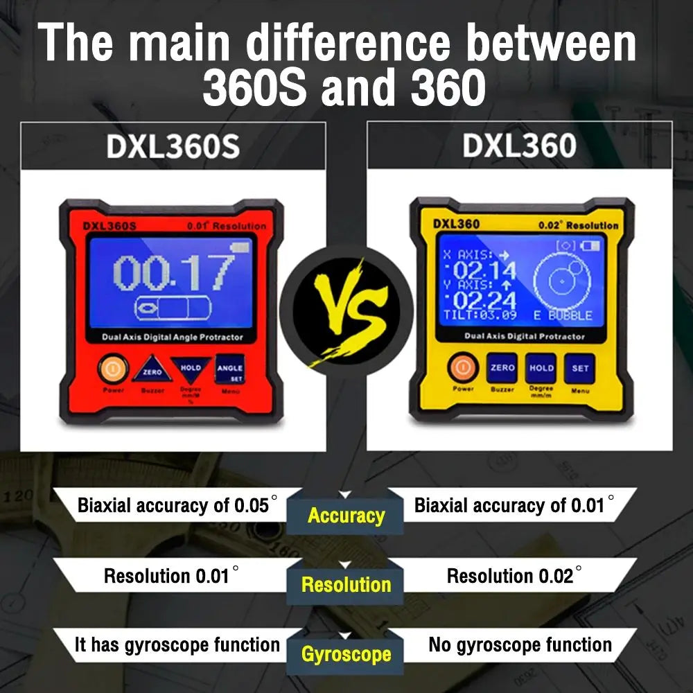 Professional Tools Dual-axis Inclinometer Digital Display Level Gauge Angle Finder Protractor Tool Angle Meter Level Box DXL360S