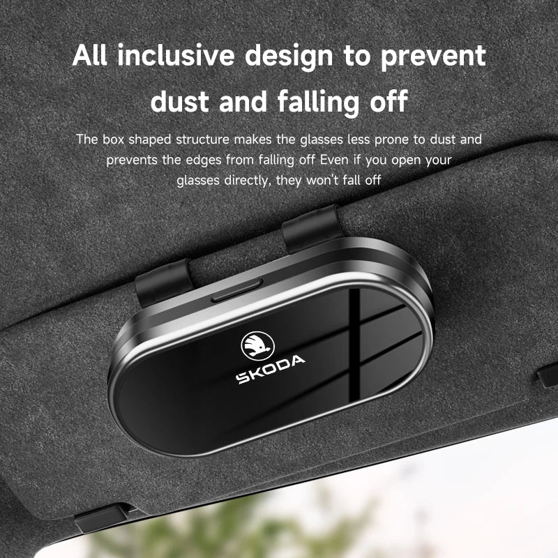 ABS Electroplating Process Car Sunshade Glasses Case For Skoda Octavia VRS Rapid Kodiaq Fabia Karoq Superb Scala Kamiq