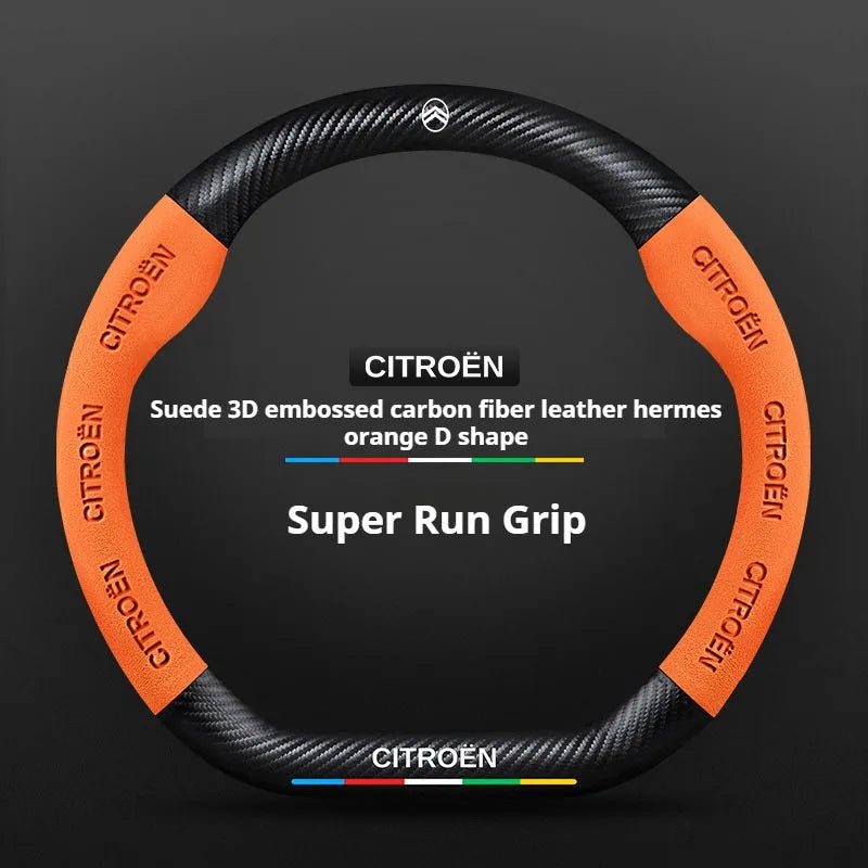 For Citroen C1 C2 C3 C4 C5 C6 VTS Xsara C-Crosser Berlingo Jumpy Carbon fiber Suede Car Steering Wheel Cover Auto Accessories