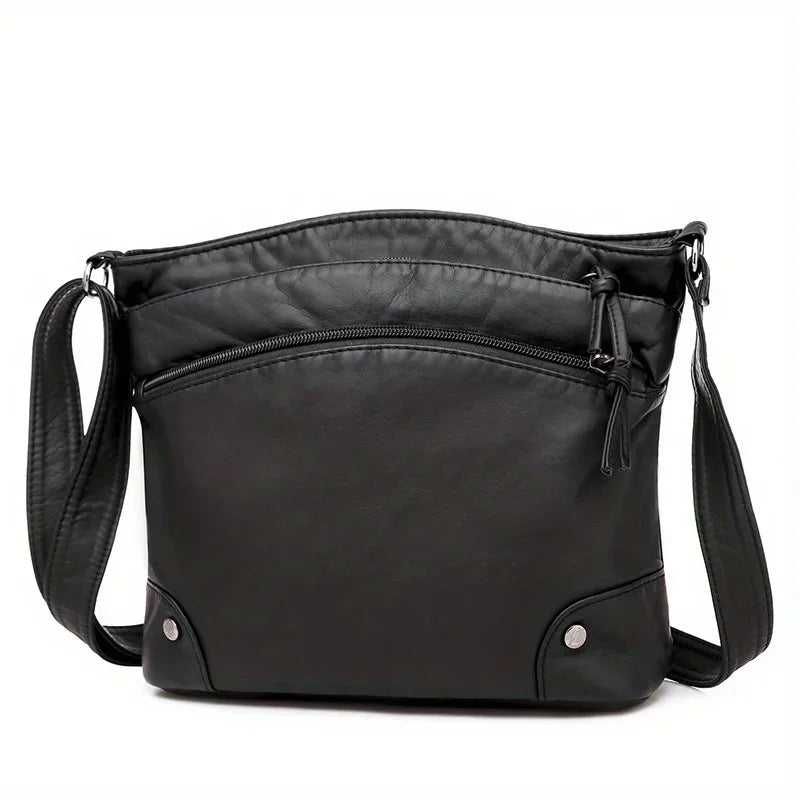 Retro Mini Crossbody Bag, Soft PU Leather Bucket Bag, Multi Layer Shoulder Purse with Interior Slot Pocket for Women Daily Use