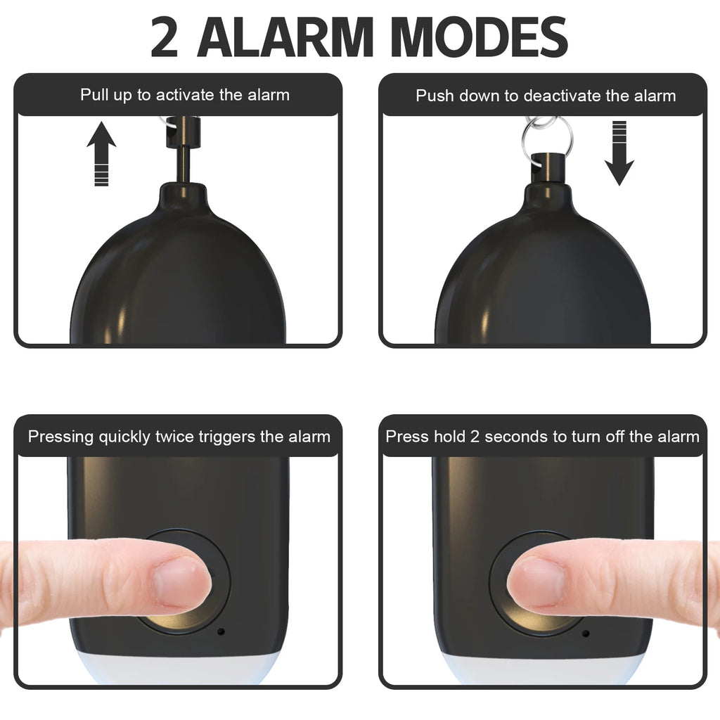 Rechargeable Self Defense Keychain Alarm 130dB Loud Emergency Personal Siren with Flashing Strobe Light SOS Safety Alert Device