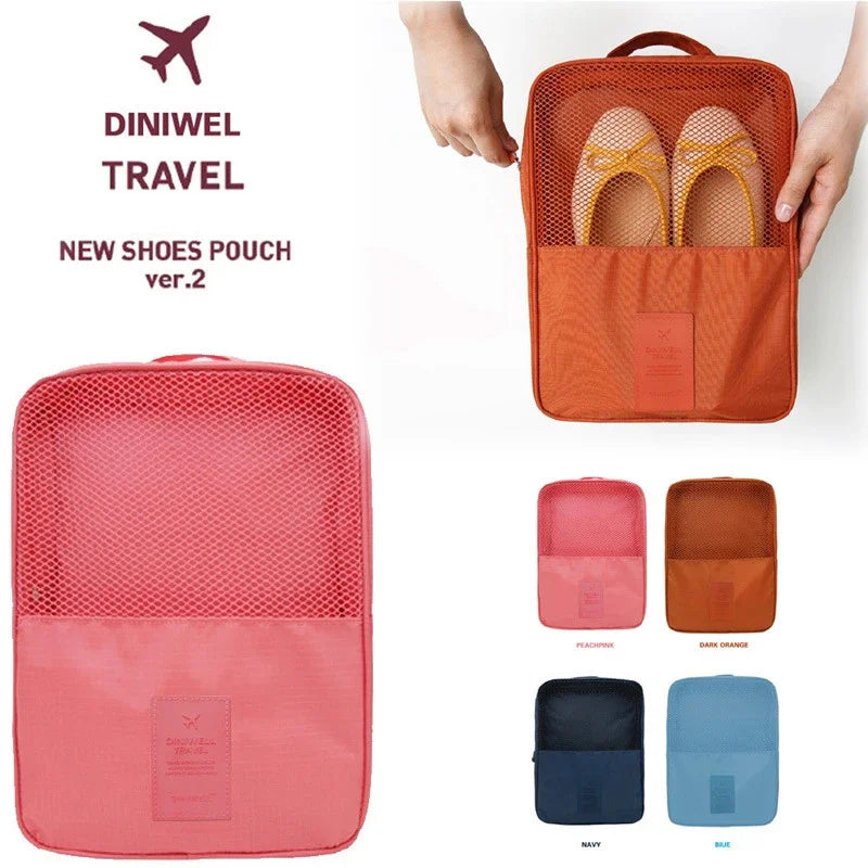 Portable Waterproof Travel Shoes Bag Three Pairs Storage Double Pouch Pocket Packing Cubes Handle Nylon Zipper Bag