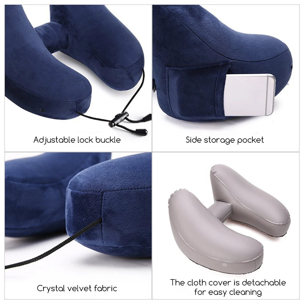 Inflatable Neck Pillow With Hat,U Shape Travel Neck Pillow,Comfort Support Inflatable Airplane Pillow,Airplane Neck Cushion